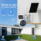 Cámara de seguridad inteligente solar de doble lente 4G para exterior con 8MP, detección de movimiento, audio bidireccional, visión nocturna a todo color, notificaciones de alarma, equipada con tarjeta SIM