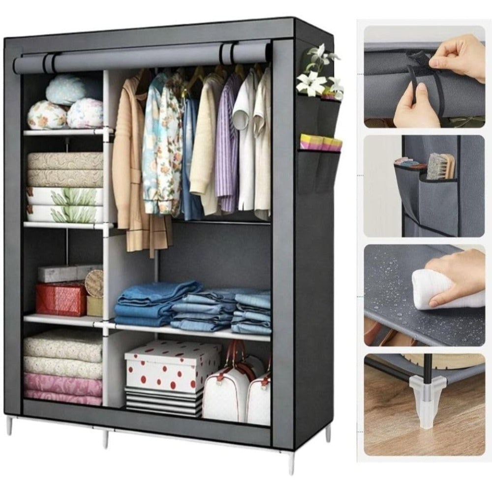 Armario Cecaro Group de tela 105X45X170 Cm - Estructura de acero reforzado, antipolvo e impermeable, armario portátil con estantes y barra para colgar, fácil de montar