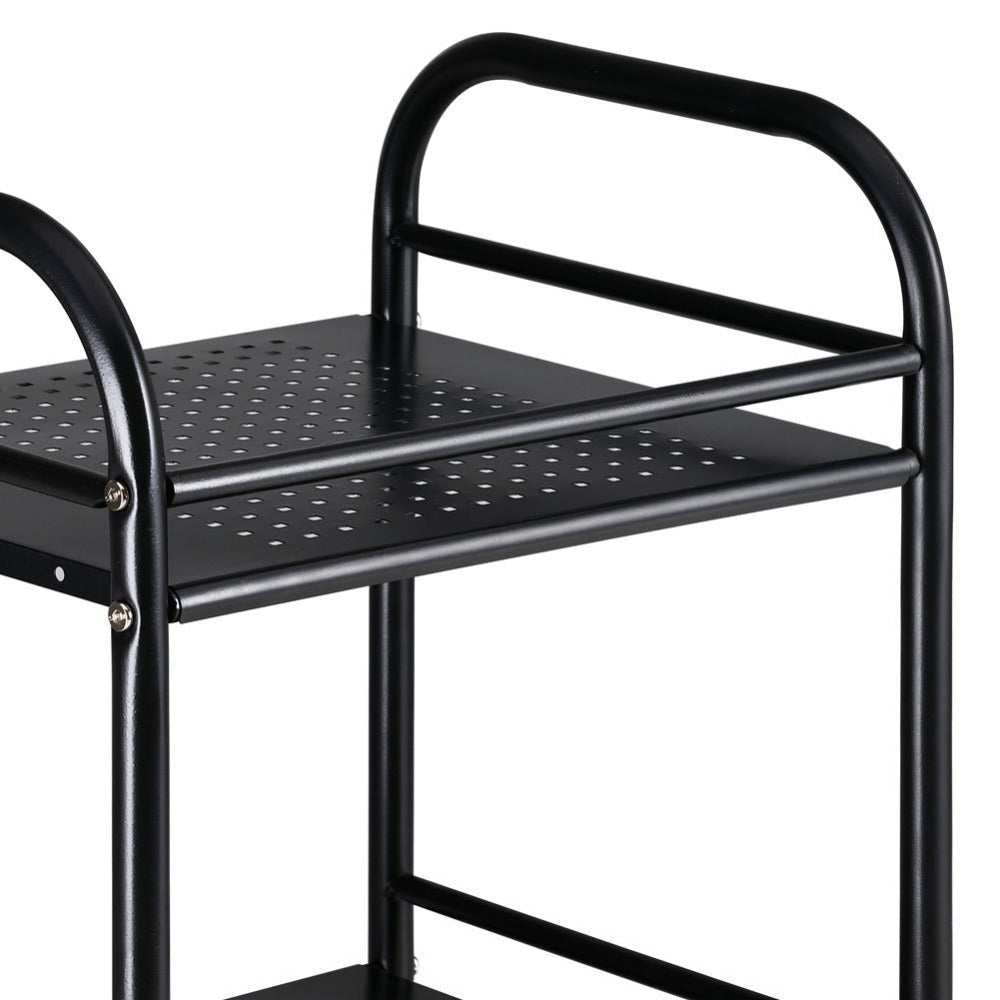 Carrito utilitario de metal BAKAJI para baño, cocina, peluquería o esteticista con 4 ruedas giratorias, 3 estantes, dimensiones 40 x 35 x 75 cm, carrito multifuncional de 3 niveles (negro)