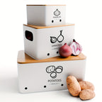 3 Piezas Caja de Almacenamiento de Verduras, Tarro para Patatas, Cebollas y Ajos, Crisper de Metal para Verduras, Organizador de Alimentos para Cocina y Despensa