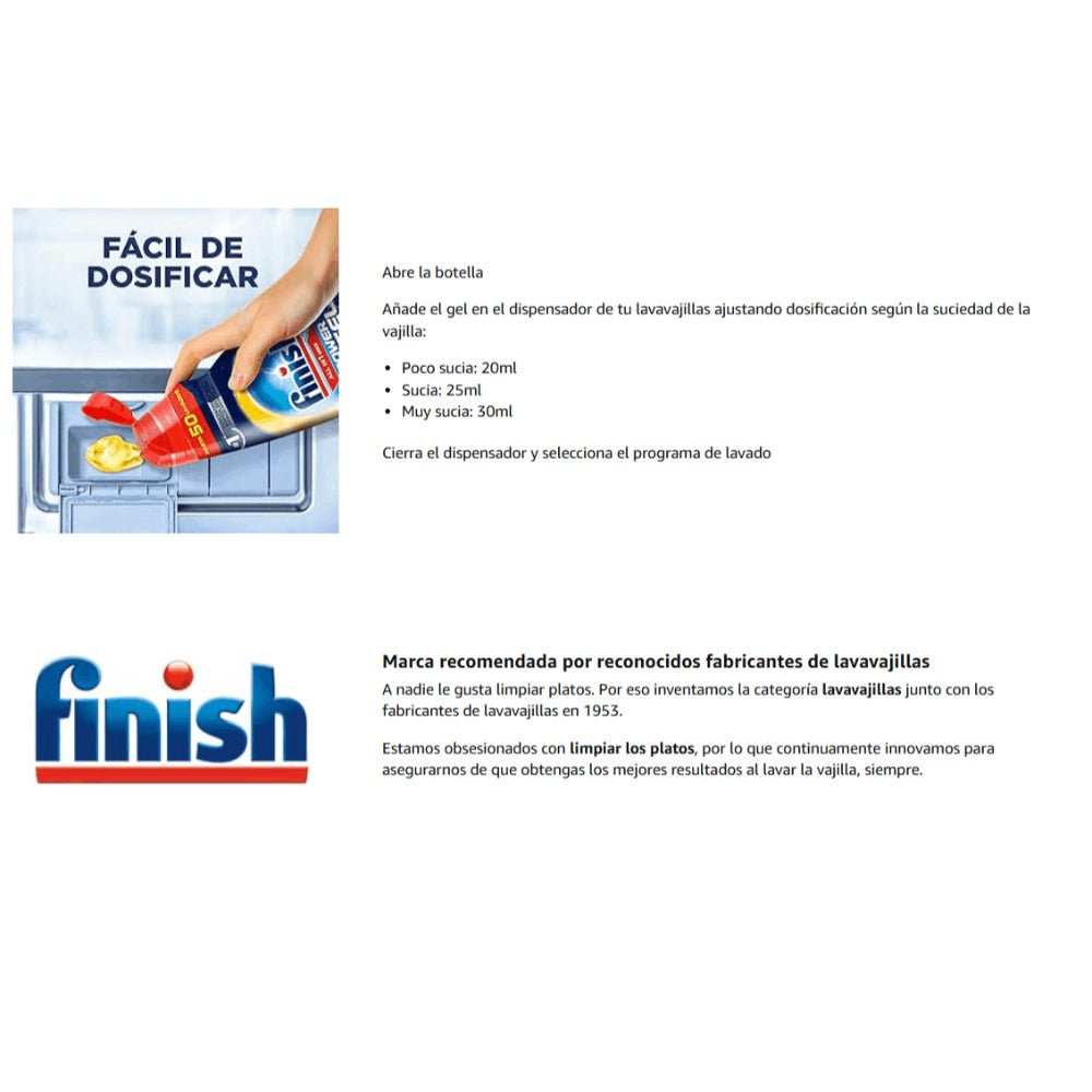 Gel Limpiador y Detergente para Lavavajillas Finish All in 1 Max Power - Pack de 3/4/5 (700 ml c/u, 105 lavados/140 lavados/175 lavados) - Eficiencia en Cada Lavado - Envase Puede Variar