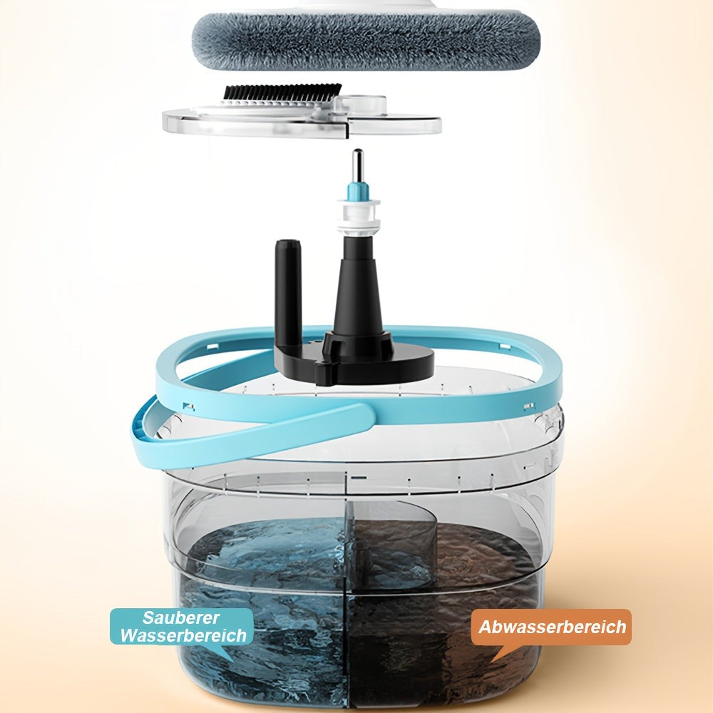 1 Set, Mopa y Cubeta Lavapies Separación de Agua Negra Manos Libres, con 3 Paños de Mopa en Total, Mopa Giratoria para el Hogar, Mopa Perezosa, Mopa para Quitar el Polvo, Uso Seco y Húmedo, Perfecta para el Hogar, Cocina, Piso de Baño, Suministros de Limp