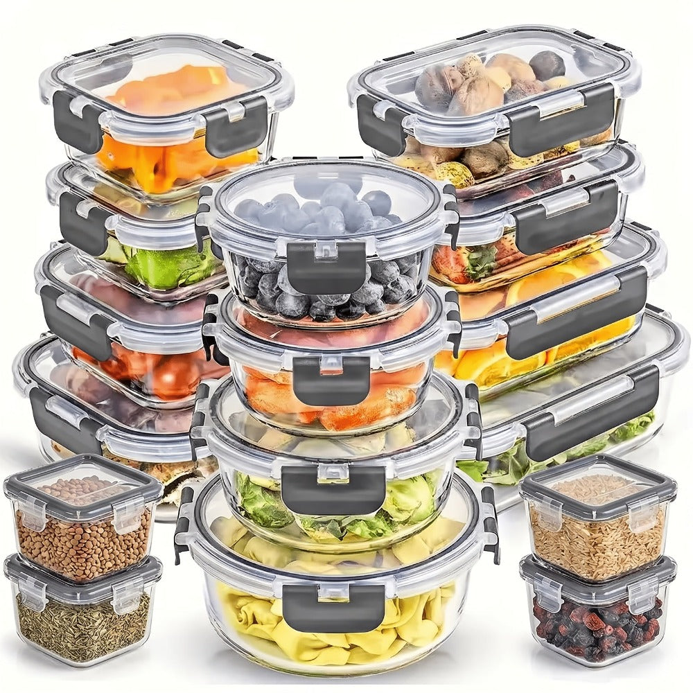 Juego de 12 recipientes de vidrio con tapas - Contenedores para almacenar alimentos, cajas para preparar comidas, aptos para microondas, loncheras, tazones para conservar alimentos en el refrigerador, 12 recipientes y 12 tapas