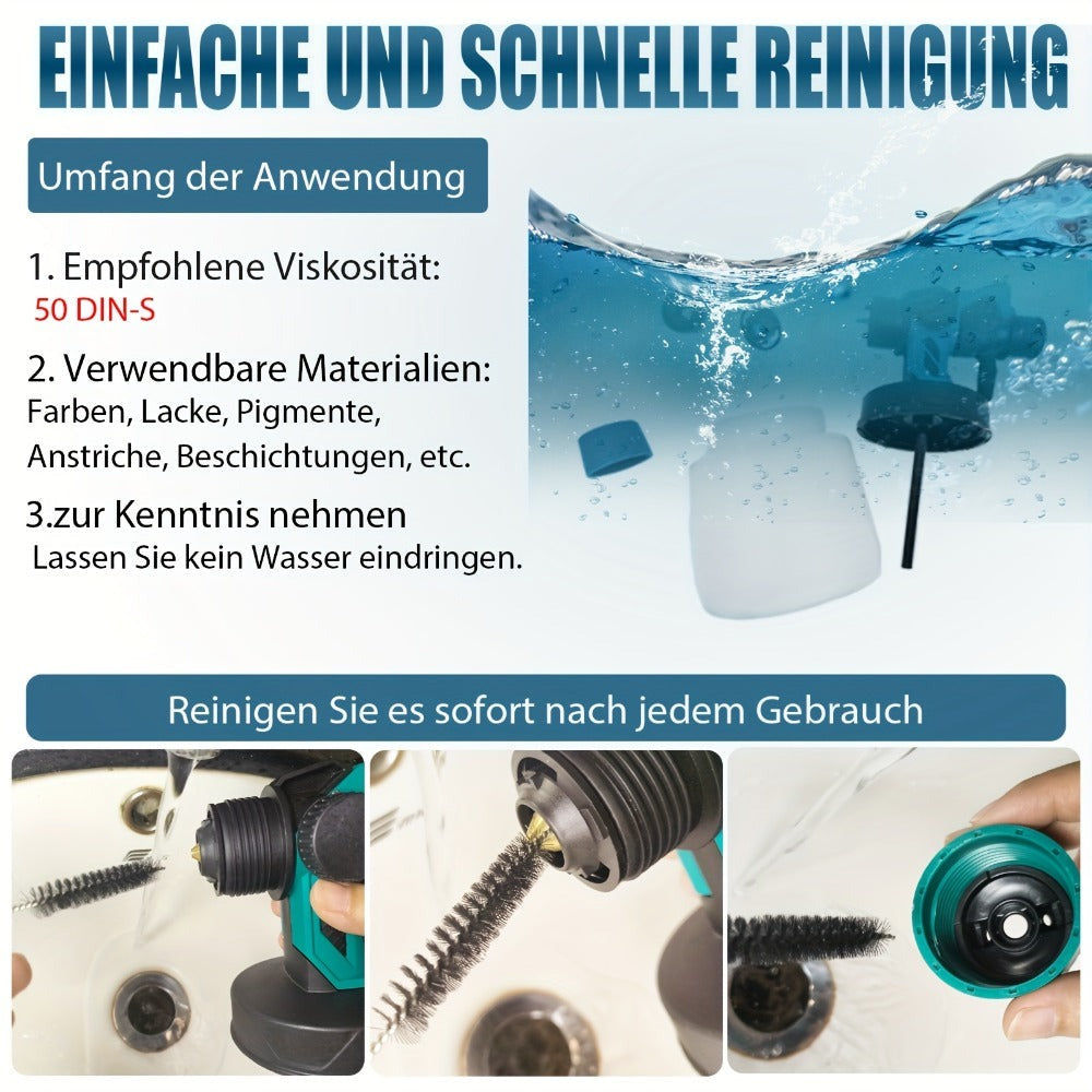 Pistola de pintura inalámbrica compatible con batería Makita de 18V, pistola rociadora de pintura eléctrica de 1000ML con 2 baterías de iones de litio de 3000Mah, aguja de rociado y boquilla de cobre puro, pistola rociadora para cercas, paredes, techos, m