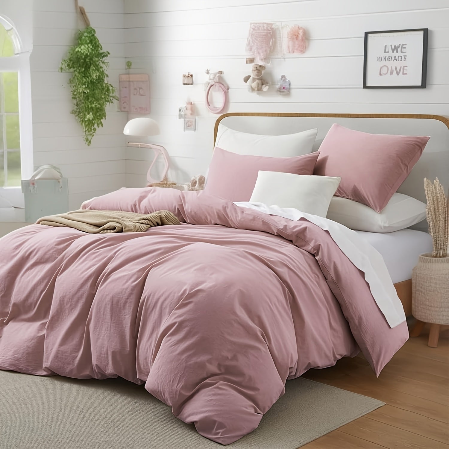 Juego de cama de color liso suave y cómodo para cama individual, sábana de algodón de 135X200Cm y funda de almohada de 80X80Cm con cremallera