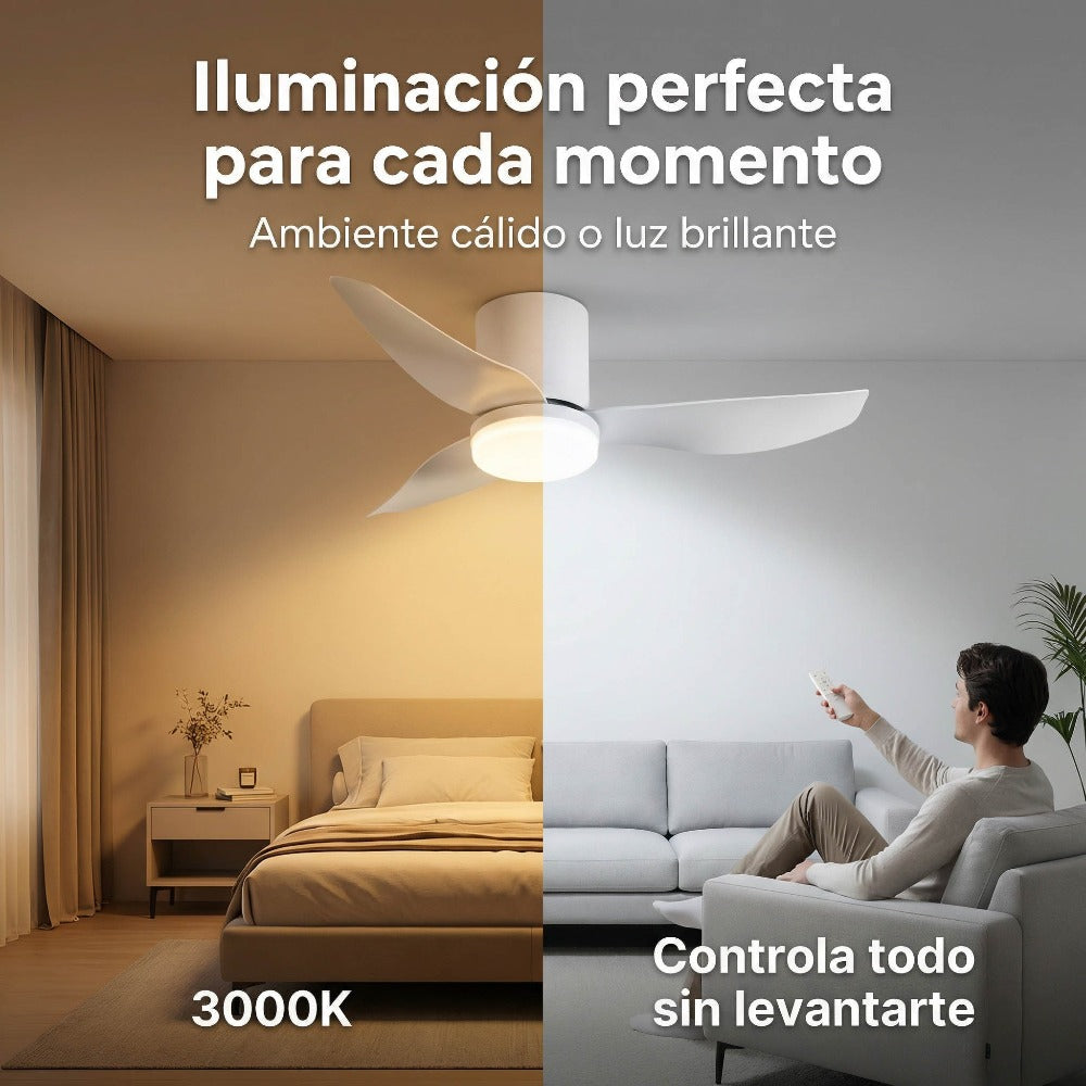 Ventilador de Techo con Luz LED 86 cm Silencioso, Motor DC de Bajo Consumo, 6 Velocidades, Luz Regulable 3000K-6500K, Mando a Distancia, Temporizador y Función Memoria, Ideal para Dormitorio y Salón