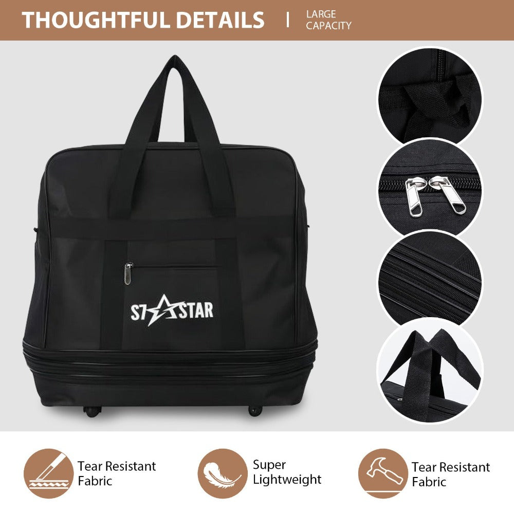 1 bolsa de viaje plegable de gran capacidad - Ligera, portátil, tela Oxford - Ideal para camping, senderismo, viajes familiares, eventos deportivos, escapadas de fin de semana, compras, mudanzas, con ruedas (negro)