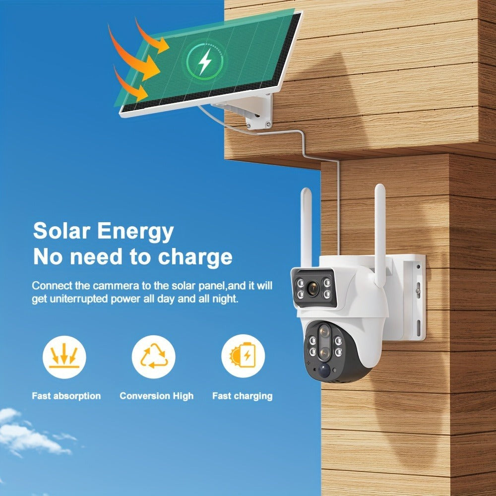 Cámara de Seguridad Exterior con Energía Solar, Tarjeta SIM y 4G LTE - Lente Dual HD 8MP, Zoom 10x, Detección de Movimiento/Humanos, Comunicación Bidireccional, Visión Nocturna a Color, para Vigilancia en el Hogar (No)