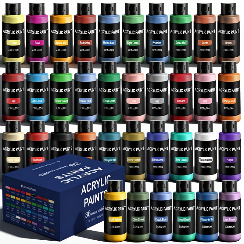 Set de Pinturas Acrílicas de 12/24/36 Colores, 60ml/2.03oz de Pinturas Acrílicas, Set de Pinturas Multifuncional para Manualidades Artísticas, Pintura al Óleo Pintura a Mano Creativa, Adecuado para Pintura al Óleo, Pinturas Acrílicas de Color Puro de Alta