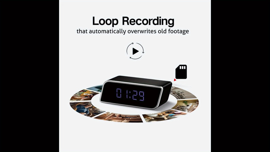 Cámara de reloj HD 1080P con gran angular de 110 grados y visión nocturna, grabación en bucle y funciones de alarma avanzadas. Cámara de reloj de escritorio WIFI6 con control por aplicación. Adecuada para monitoreo de seguridad interior en hogares, interi
