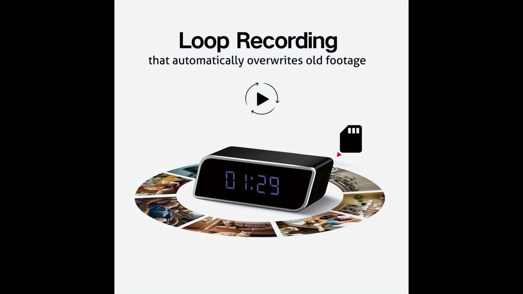 Cámara de reloj HD 1080P con gran angular de 110 grados y visión nocturna, grabación en bucle y funciones de alarma avanzadas. Cámara de reloj de escritorio WIFI6 con control por aplicación. Adecuada para monitoreo de seguridad interior en hogares, interi
