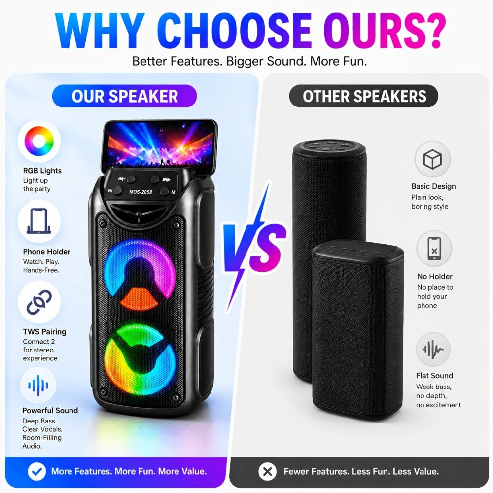 Sistema de altavoz de karaoke portátil Bluetooth, subwoofer dual de 3 pulgadas con graves profundos, luces de fiesta LED, radio FM, estéreo sin varillas TWS, altavoz PA de alto volumen, altavoz Bluetooth para exteriores para fiestas de verano, camping, pl