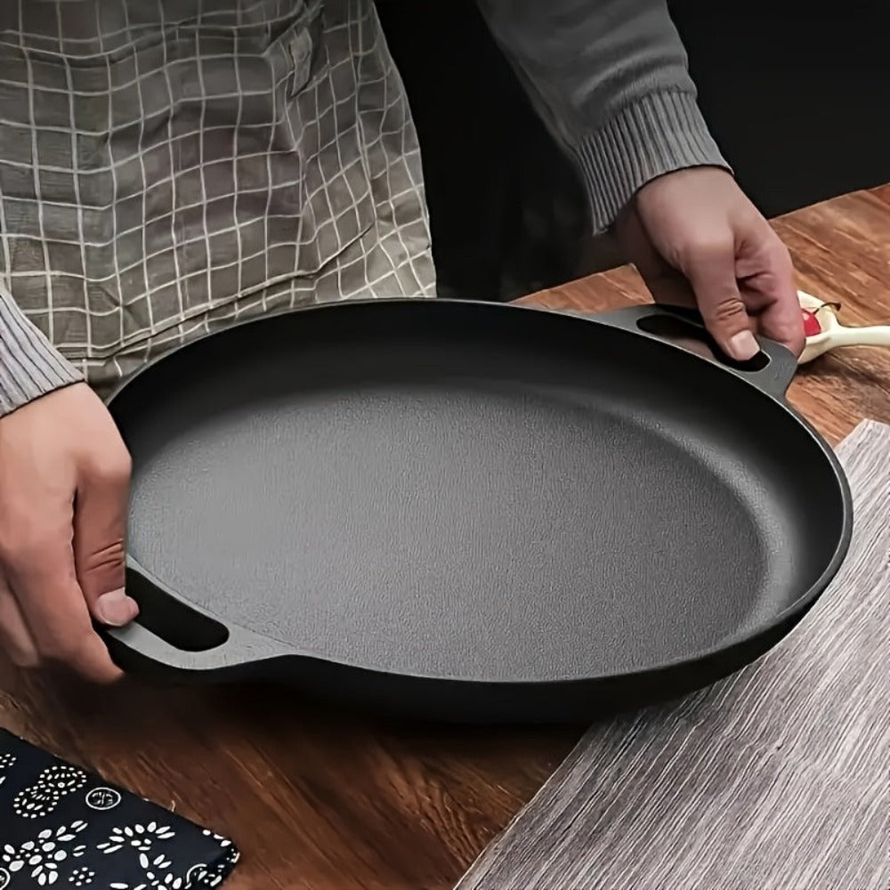1 Sartén de Hierro Fundido con Doble Mango, Solo Lavado a Mano - Sartén Sin Recubrimiento, Ideal para Freír Panqueques, Dorar Filetes, Cocinar Huevos, Asar y Saltear - Perfecta para Cocinas Domésticas y Cocina al Aire Libre - No Requiere Electricidad