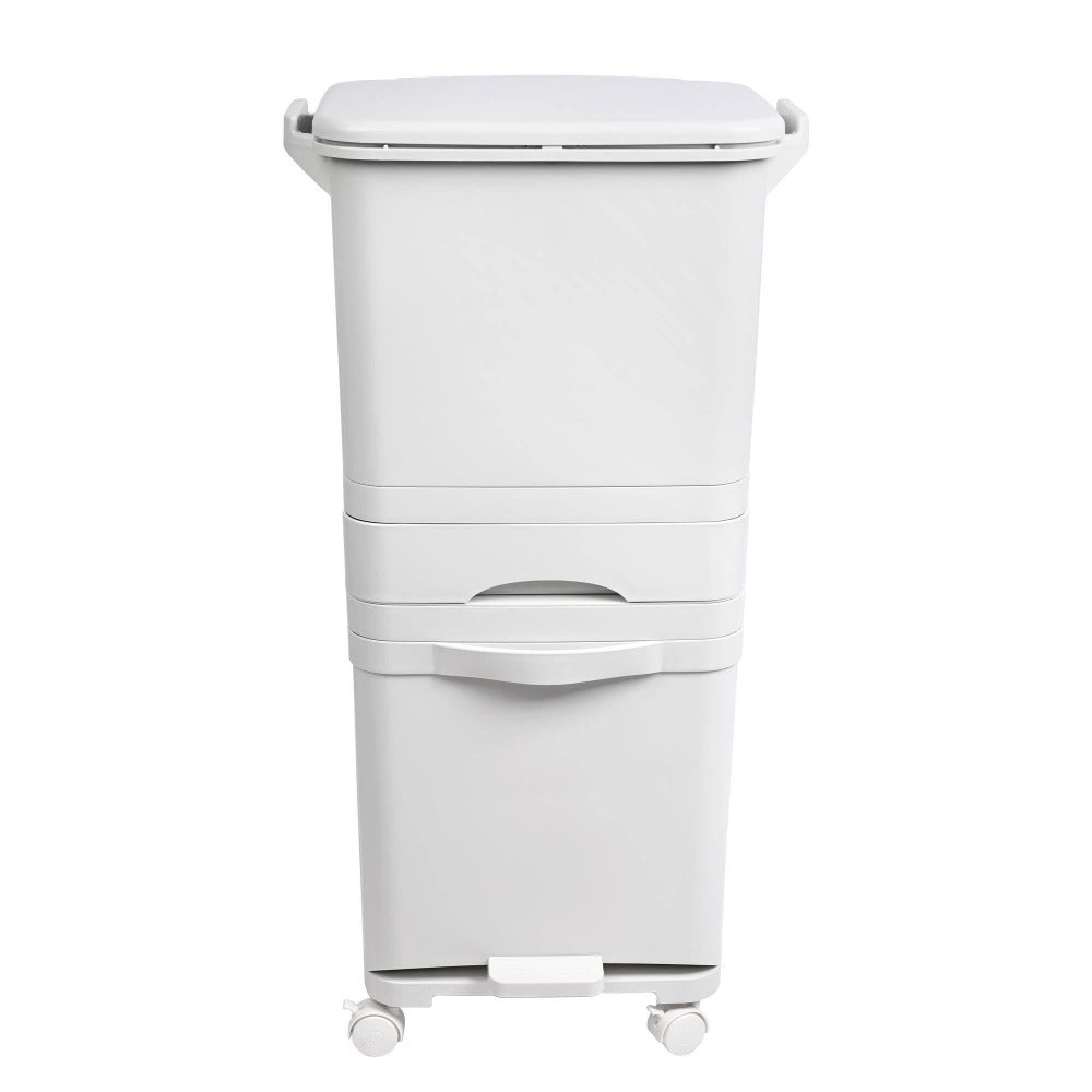 Papelera de reciclaje de clasificación selectiva con pedal. ruedas y asa de doble 38/42L