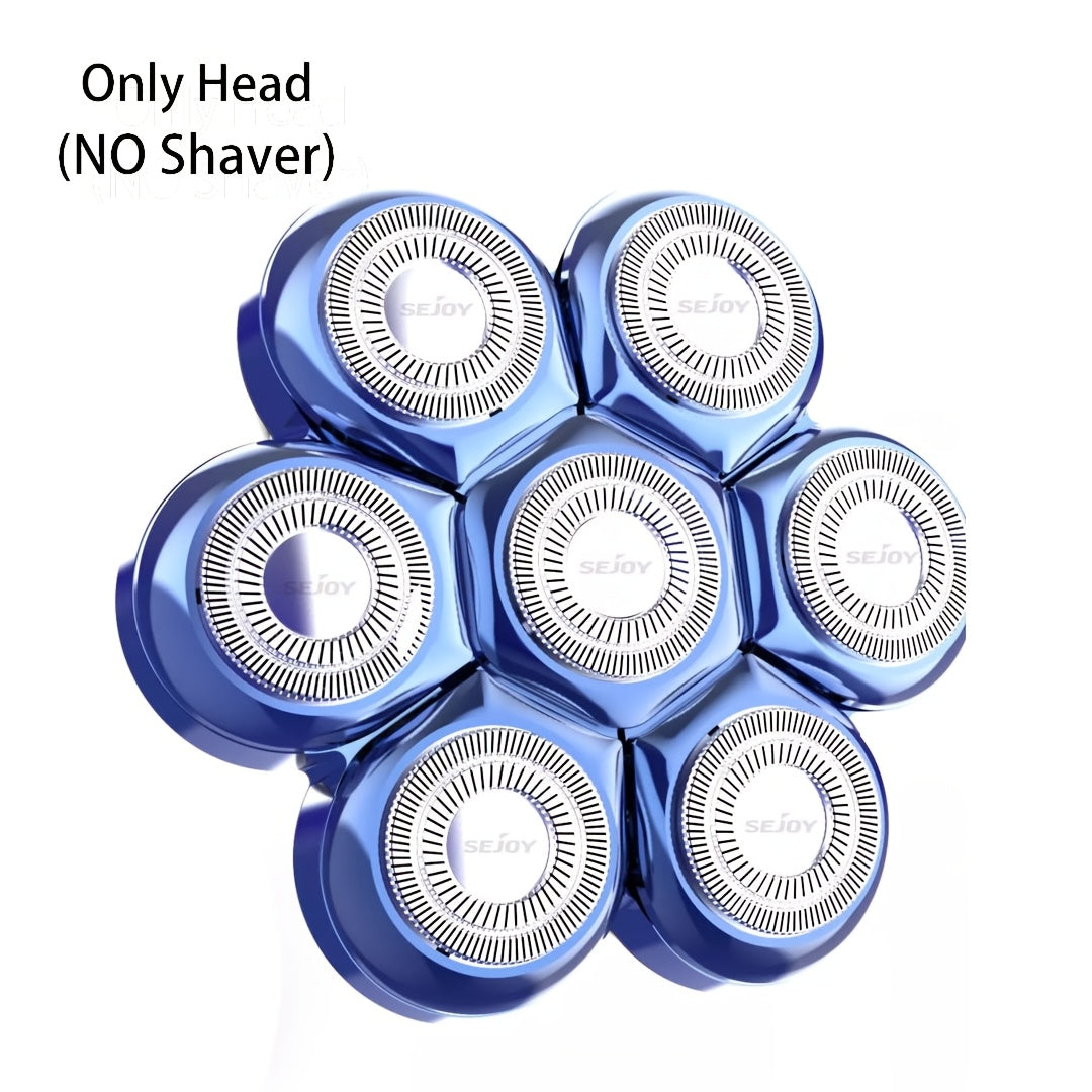 Afeitadora de Cabeza para Hombres Calvos, 7D Impermeable para Uso en Seco/Húmedo, Inalámbrica, Recargable Tipo-C, Kit de Afeitado Eléctrico 5 en 1, con Recortadora de Vello Nasal, Afeitadora Rotativa para Hombres, el Mejor Regalo