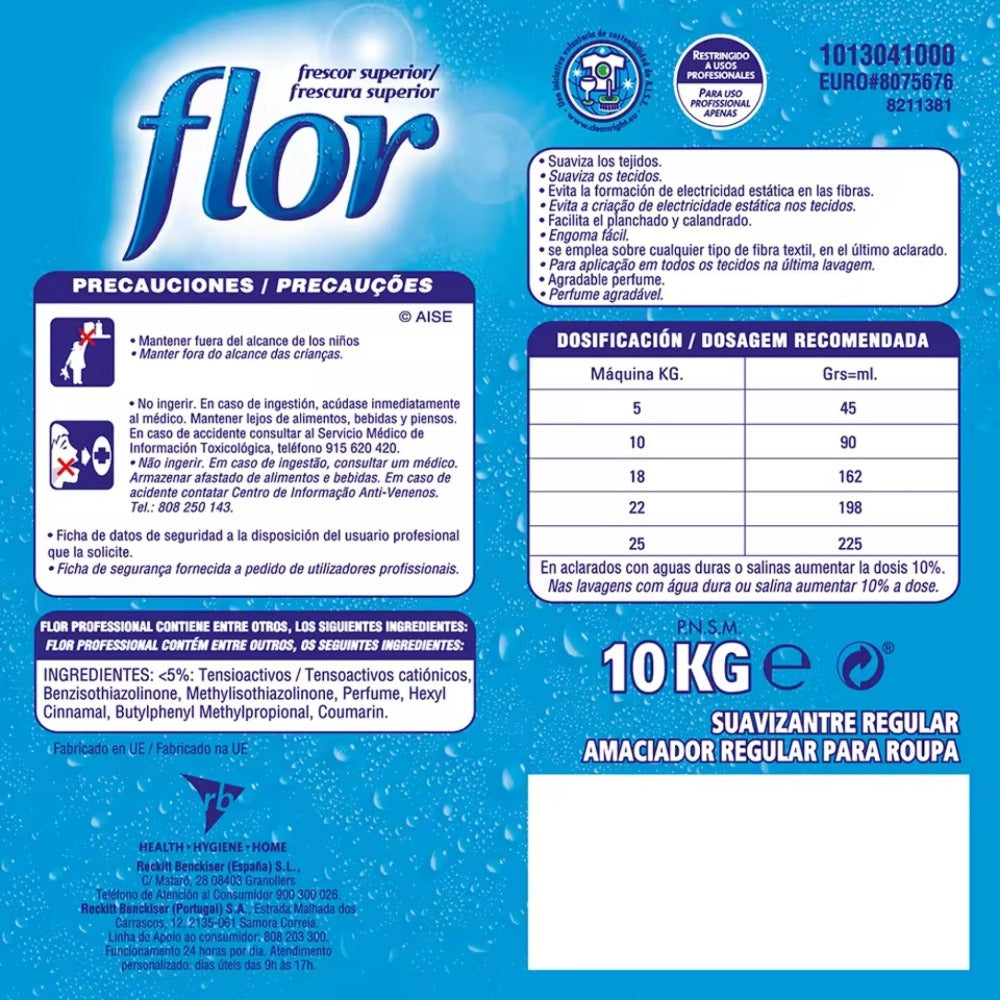 Flor Profesional Azul Suavizante Concentrado 10 L (250 Lavados) – Frescor Superior y Fragancia Duradera