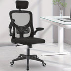 Silla ergonómica de escritorio para computadora, silla de oficina en casa de respaldo alto con reposabrazos abatibles y soporte lumbar para estudio en casa o trabajo de gerente, y blanco