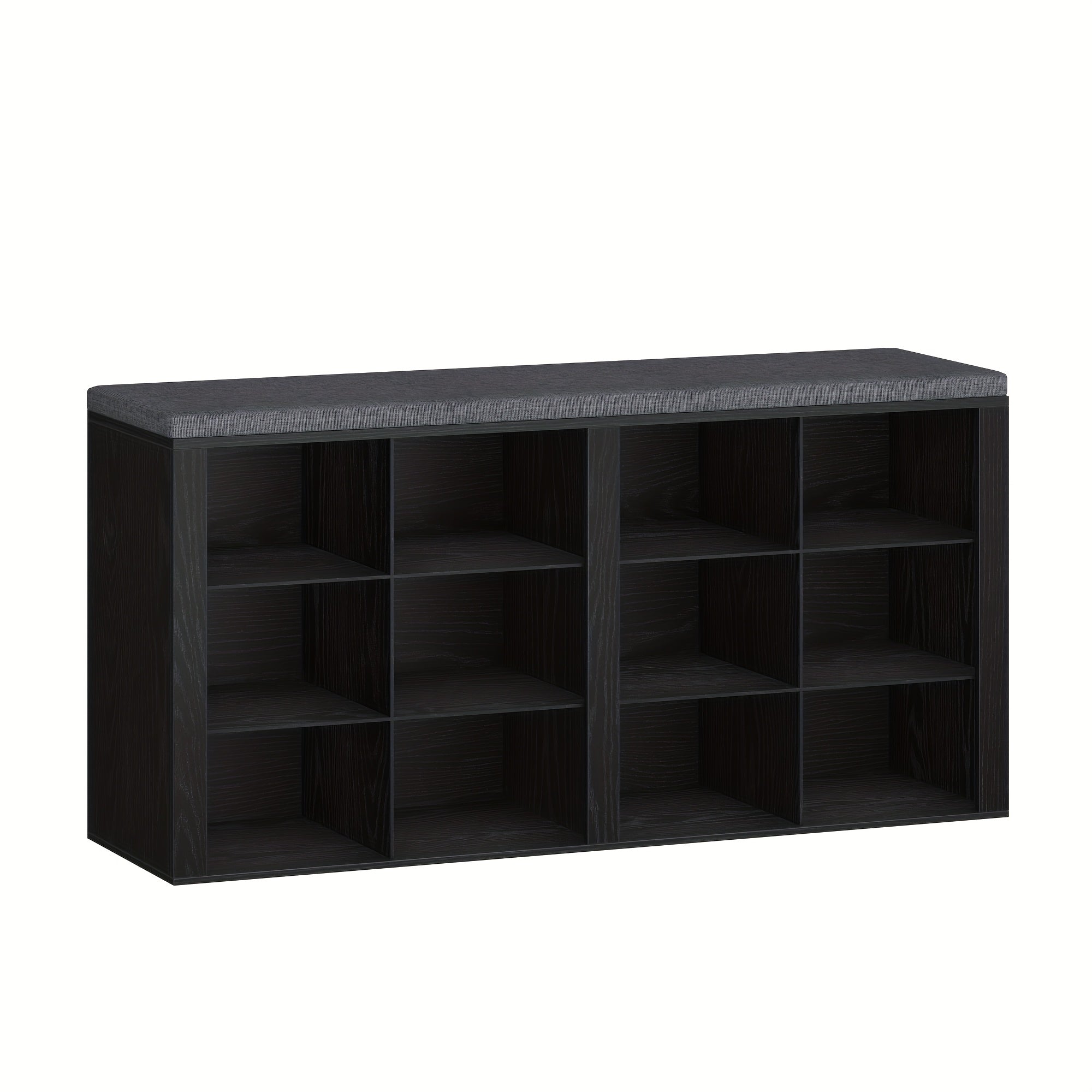 Banco para Zapatos, Estante con Asiento, Banco con Almacenamiento, Cojín, 12 Compartimentos, para Sala, Pasillo, Dormitorio, Blanco-Gris