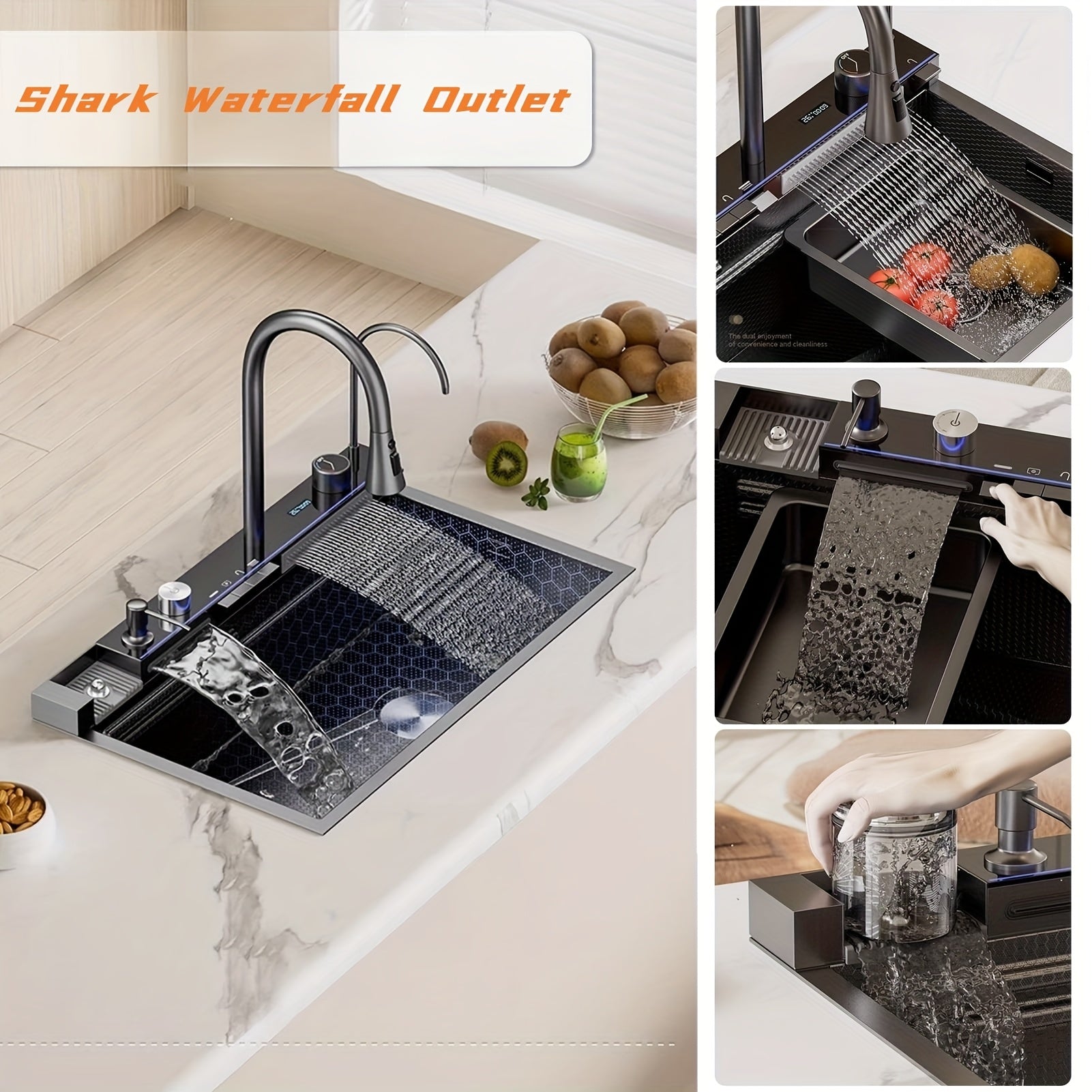 Fregadero de cocina con grifo y accesorios para cocina y estación de trabajo | 44.96 cm