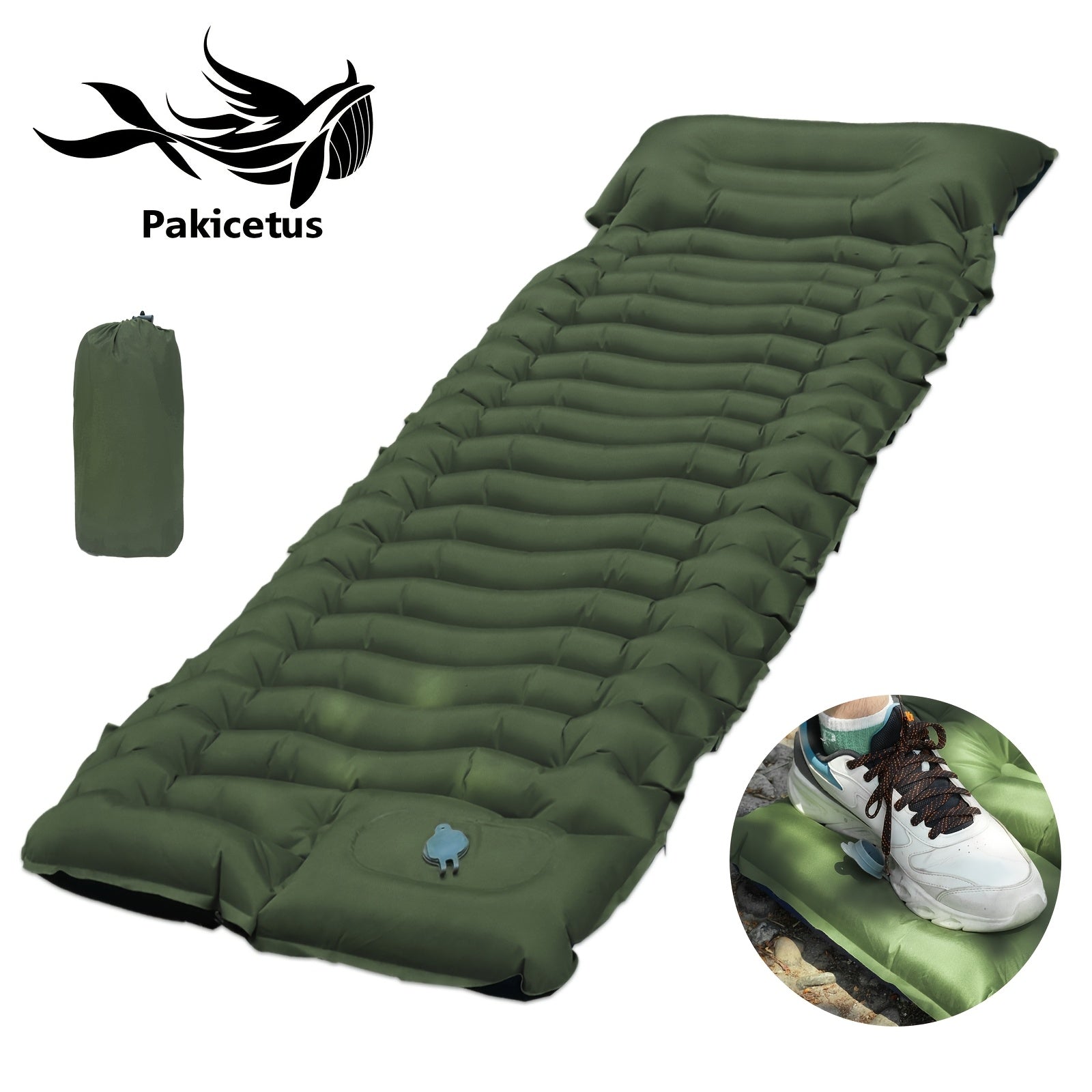 Colchoneta Inflable para Camping, Colchoneta Inflable Ultraligera con Bomba de Pie Integrada y Almohada, Equipo de Camping, Esenciales para Camping, Ideal para Senderismo, Mochilero y Viajes