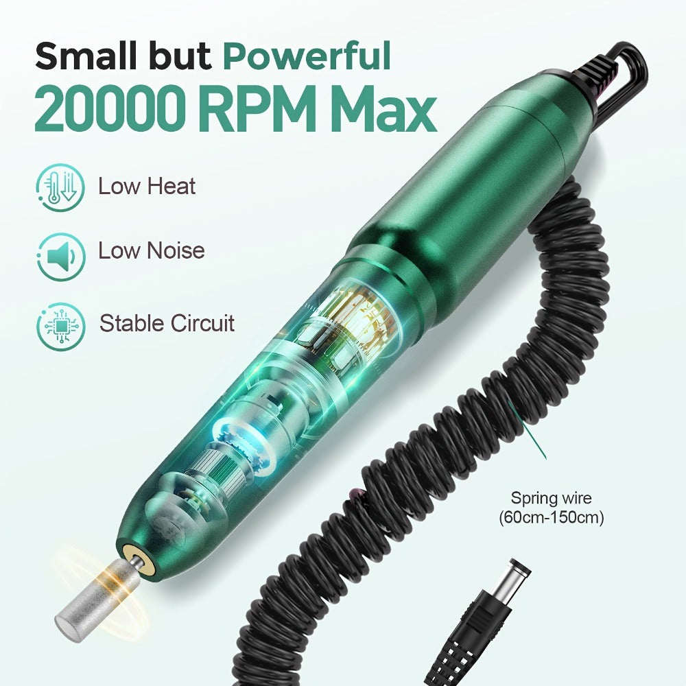Torno de Uñas 20000 RPM: Kit de Torno de Uñas Portátil, Lima de Uñas Eléctrica para Uñas Acrílicas Gruesas con Brocas de Torno de Uñas, Bandas de Lijado, Manicura y Pedicura para Salón de Estética, Verde
