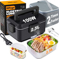 Caja de Almuerzo Portátil con Calentamiento - Capacidad de 2.5 Litros, Acero Inoxidable, Pan Desmontable, Adecuada para Coche, Camión, Oficina, Enchufe Tipo - para Vehículo o Calentamiento (Bolsa Aislante Incluida)
