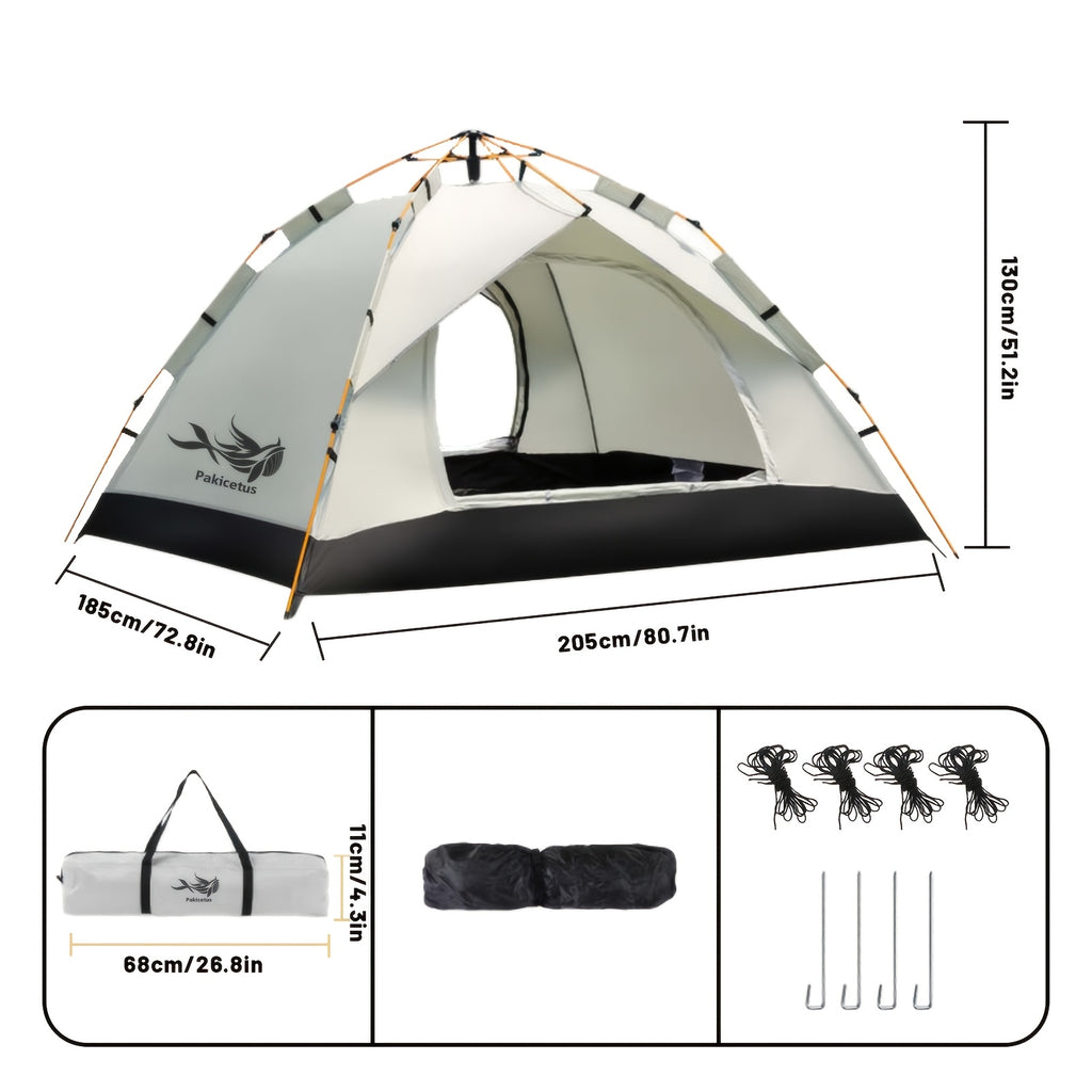 PAKICETUS Tienda de campaña de apertura rápida para exteriores - para 1-2/2-3 personas, para toda estación, mejora de ventilación con doble puerta, tienda de campaña cortavientos ligera gris/amarilla para camping, senderismo, accesorios para campistas, ti
