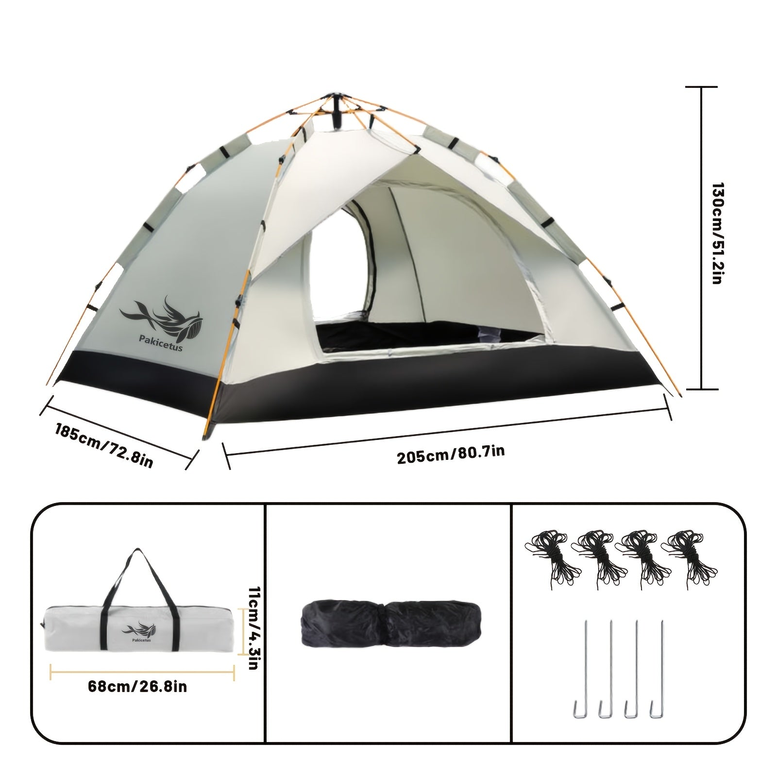 PAKICETUS Tienda de campaña de apertura rápida para exteriores - para 1-2/2-3 personas, para toda estación, mejora de ventilación con doble puerta, tienda de campaña cortavientos ligera gris/amarilla para camping, senderismo, accesorios para campistas, ti