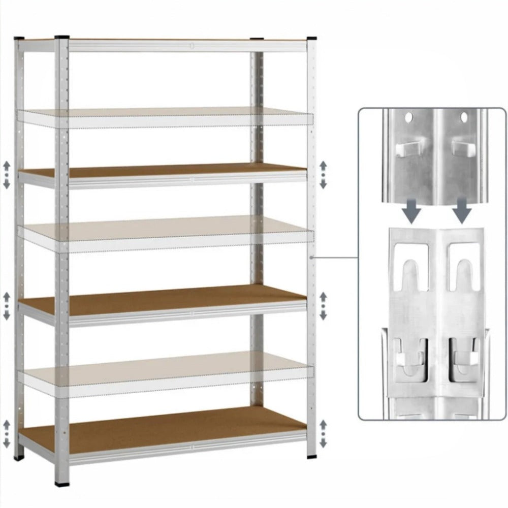 Estantería Metálica Almacenaje de Acero Galvanizado con 5 Baldas de MDF, Plata, 180x90x40cm Modular, Baldas Ajustables, trastero, Garaje.