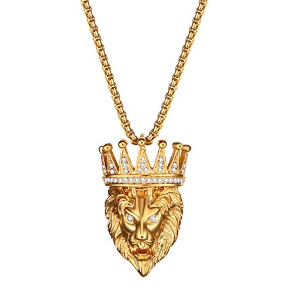 Collar de Acero Inoxidable para Hombres con Colgante Cabeza de León - Cadena Grande y Resistente de 55 cm, Joyería Gótica Biker con Cabezas Realistas e Barba, Uso Diario/Fiesta/Casual Todo el Año – Regalo Ideal para Hombre (Cumpleaños/Navidad)