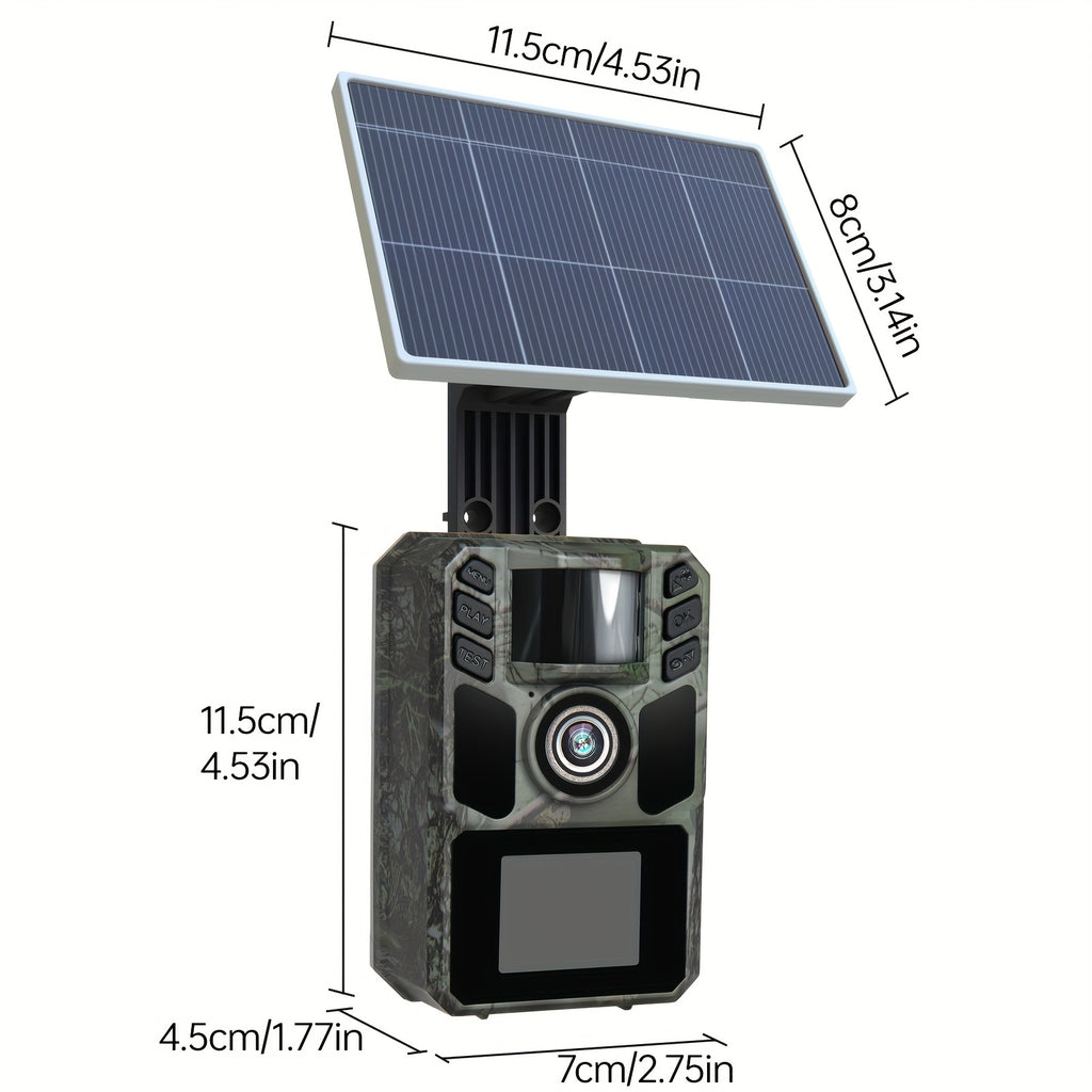 Cámara de Rastreo WiFi Solar - Cámara Recargable con Batería Integrada 5000mAh - 4K 64MP para Monitoreo y Observación del Medio Ambiente, Visión Nocturna, Compatible con Tarjeta de Memoria hasta 64GB e IP67 a Prueba de Agua (Versión sin Wifi)