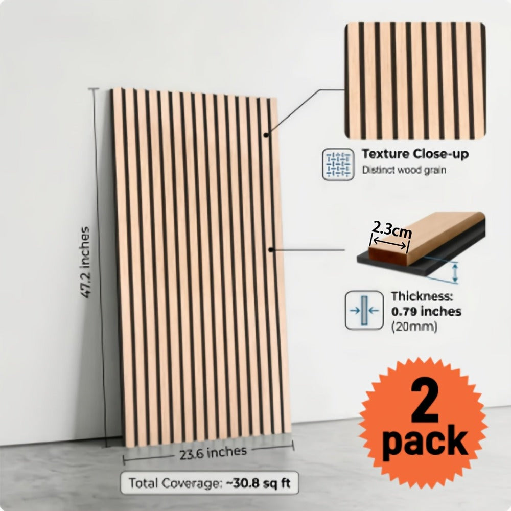 Paquete de 2/4 Paneles Acústicos Autoadhesivos, Tamaño 60*120 Cm, Fieltro Absorbente de Sonido, Diseñados Específicamente para Aislamiento Acústico y Reducción de Eco. Paneles de Pared Decorativos con Diseño de Grano de Madera, Adecuados para Decorar las
