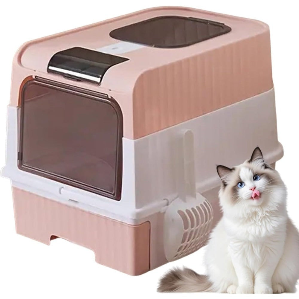 Caja de Arena para Gatos Espaciosa con Tapa Arenero - A Prueba de Fugas, Diseño Plegable, Soporta hasta 14.97 KG, Incluye Pala, Sin Rastro para Limpieza Fácil, Construcción Duradera de ABS/PE/Silicona, Forma Rectangular, Caixa de Arena para Gatos Extra Gr