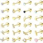 2D Plano - 24pcs Pendientes de Cartílago para Mujer Hombre 20G Acero quirúrgico Plano Dorso Pendientes de Plata CZ para helix Concha Pendientes Pequeños de Dorso Plano Hipoalergénicos