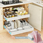 Organizador de gabinete extraíble, estante de almacenamiento resistente y expandible con cajones deslizantes, sin necesidad de taladrar, organizador para cocinas y baños, estante deslizable, extensible 31-52 cm (, blanco)
