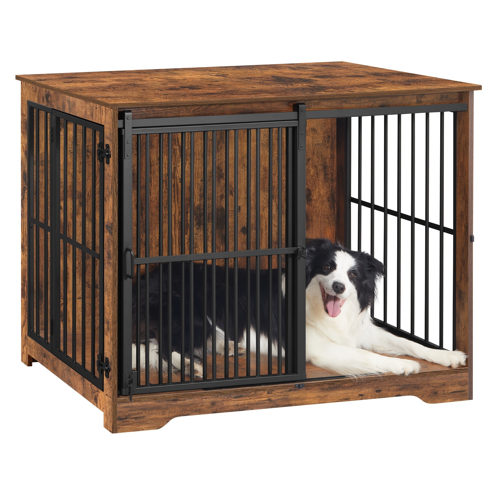 Jaula para Perros de Mueble, 110 cm, 2 Puertas, Jaula Moderna para Interiores, Adecuada para Perros Pequeños/Medianos/Grandes de hasta 100 kg, Mesa Lateral, Puertas Corredizas Reforzadas, 65 × 110 × 81 cm, Marrón Vintage
