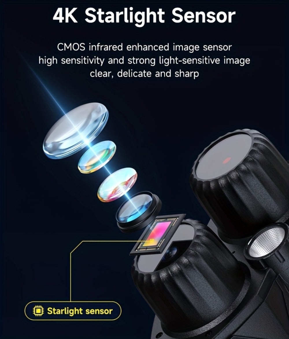Binoculares de visión nocturna 4K HD, gafas de visión nocturna con pantalla de 3 pulgadas y linterna, adecuadas para la caza al aire libre en la oscuridad, seguridad para acampar, observación de la vida silvestre, zoom digital 10X, batería incorporada de