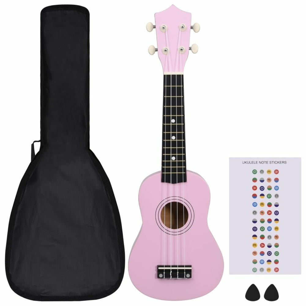 Set de Ukulele Soprano de Tilo con Bolsa y 2 Púas Escala para Instrumento Cuerda Instrumento Guitarra Hawaiana Uke Rosa 53.34 cm