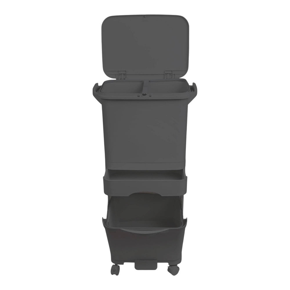 Papelera de reciclaje de clasificación selectiva con pedal. ruedas y asa de doble 38/42L