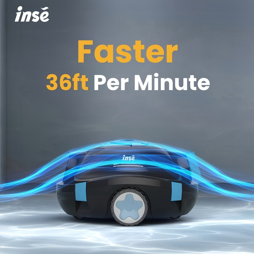 INSE Y10 Limpiador de Piscina Automático Inalámbrico - Seguro para Natación Familiar (Niños y Adultos), Cesta de Filtro de Gran Capacidad de 4.2L, IPX8, Succión de 21Kpa, Apto para Piscinas de 2.5M o Más Profundas, Autoparking, Imprescindible para la Limp