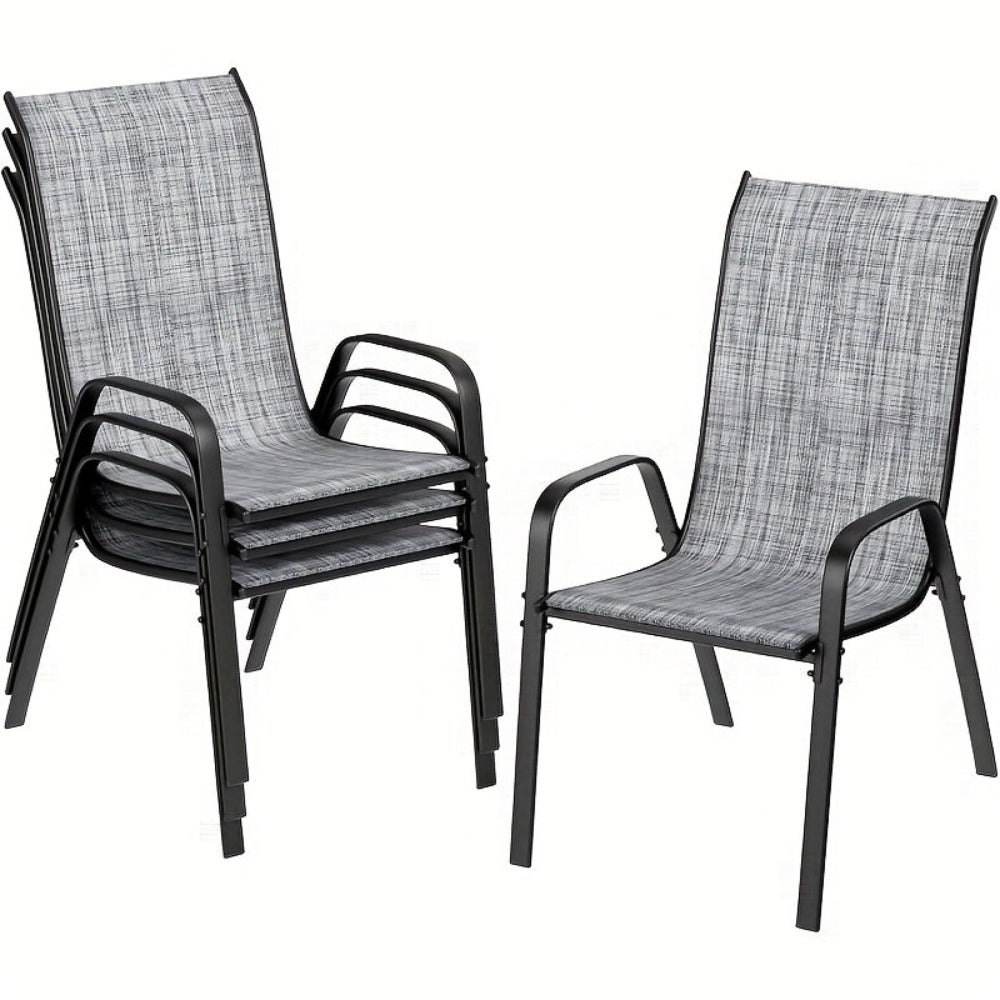 4pcs/6pcs Silla de Comedor, Silla de Balcón Apilable con Respaldo Alto, Tela Textilene, Estructura de Acero, Adecuada para Jardín, Patio, Balcón, Restaurante, Capacidad de Carga 150kg