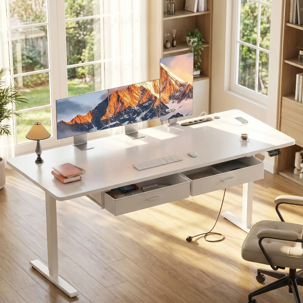 Escritorio Eléctrico Extra Grande Ajustable en Altura, Escritorio Eléctrico Vertical, Escritorio de Ordenador Ajustable en Altura, Mesa de Oficina Gaming Vertical con 2 Ganchos, para Oficina Moderna, Adultos