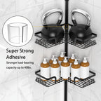 Estante de esquina para baño de 4 niveles a prueba de óxido, caja de almacenamiento para bañera para accesorios de champú, de pie ajustable, estante de almacenamiento para baño a prueba de óxido con barra de tensión, adecuado para artículos esenciales de