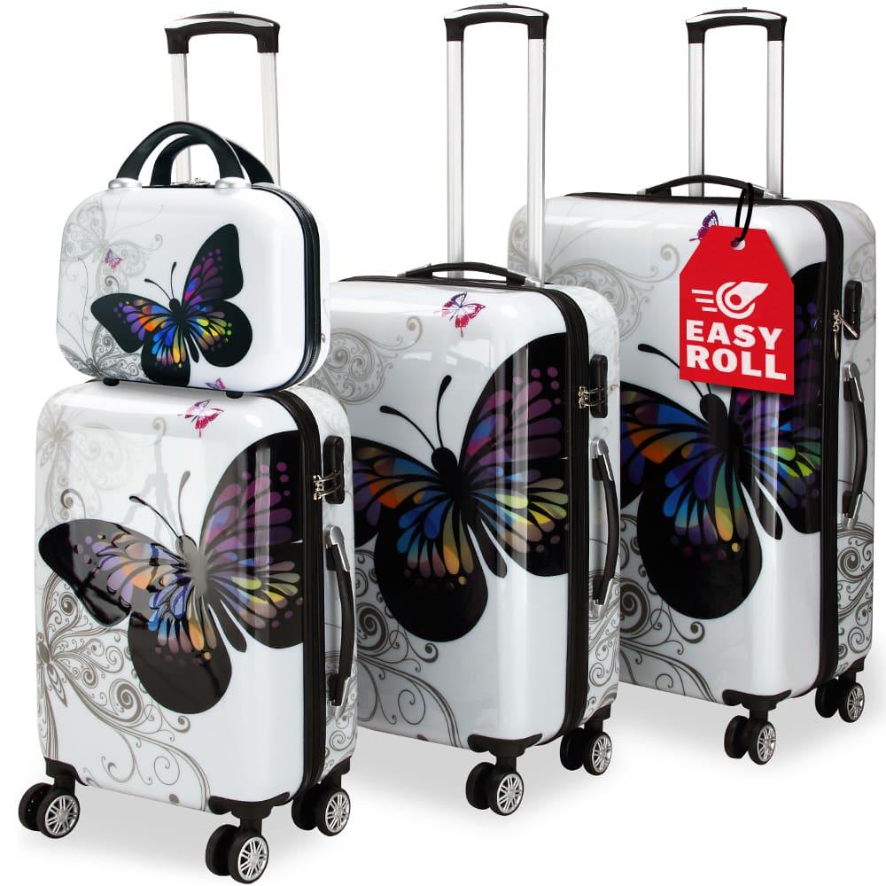 MONZANA® 4x Maletas de Viaje Butterfly Equipaje 42L 66L 98L y Neceser 4 Ruedas 360° Cierre Combinación