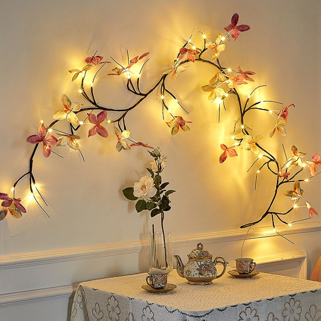 Luz LED de rama con mariposas 1.3 m | Para dormitorio, patio y decoración