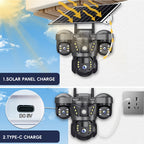 Cámara solar con WiFi V380 PRO de 3 lentes, 1080P, resistente al agua, HD, para exteriores, CCTV, visión nocturna, audio bidireccional, cámara de red con seguimiento de movimiento, cámara PTZ, seguimiento automático, alarma y visión nocturna en color, rot