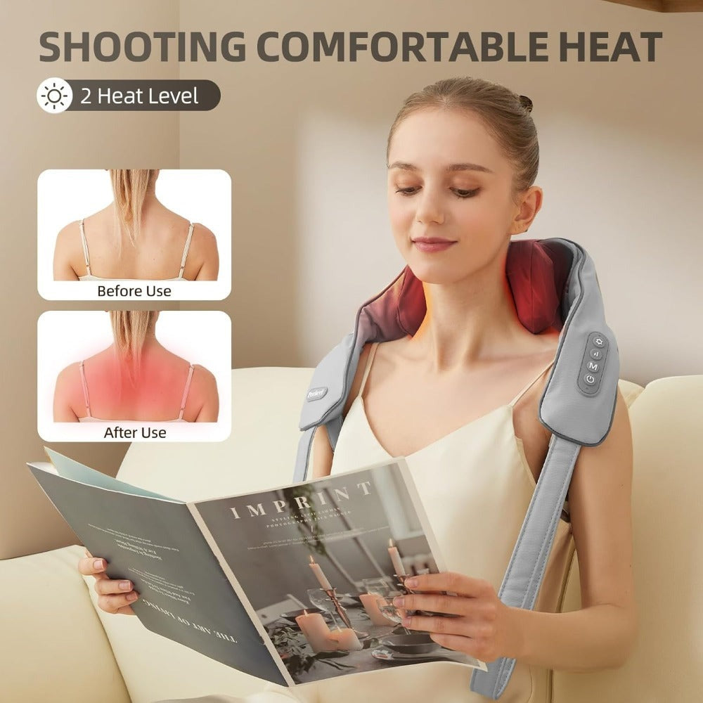 Masajeador de hombros y cuello 6D, que simula un masaje manual, puede masajear los hombros, el cuello y los músculos del trapezo, como una persona real que masajea para el hogar, la oficina, los viajes, el coche. Un gran regalo, masaje de cuerpo completo