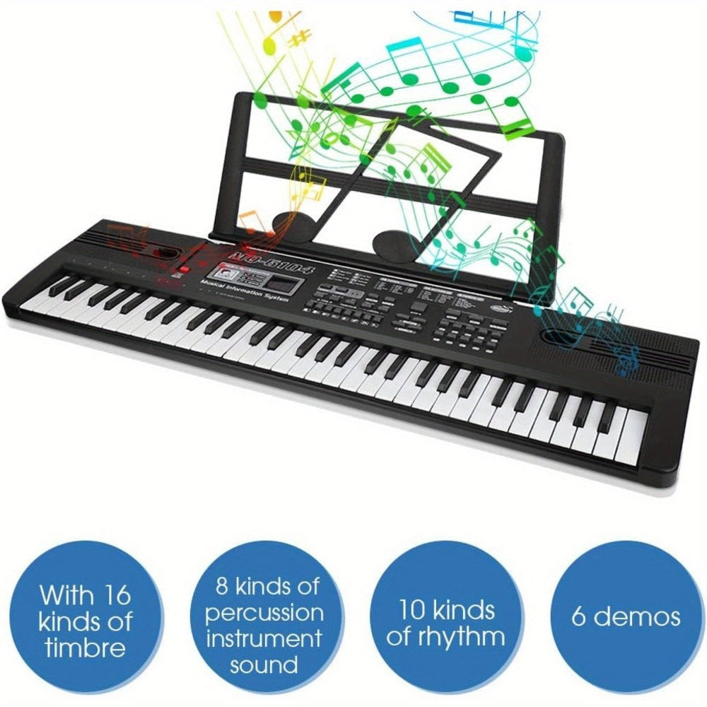 Teclado de Piano Digital de 61 Teclas con Micrófono, Teclado de Piano Musical Portátil, Teclado Electrónico Multifuncional, Instrumento Musical de Teclado para Piano, Regalos de Cumpleaños para Principiantes (Con Pantalla LCD)