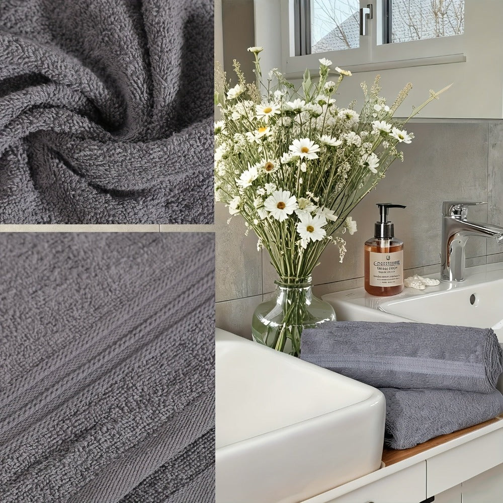Juego de 10 Toallas de Mano de 50 x 100 cm, 550 g/m², Toallas de Algodón Suave, Secado Rápido, Altamente Absorbentes y Ligeras, Multiusos con Borde a Rayas Moderno, Ideales para Hogar, Hotel y Baño