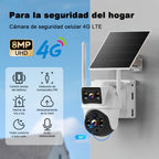 Cámara de seguridad inteligente solar de doble lente 4G para exterior con 8MP, detección de movimiento, audio bidireccional, visión nocturna a todo color, notificaciones de alarma, equipada con tarjeta SIM